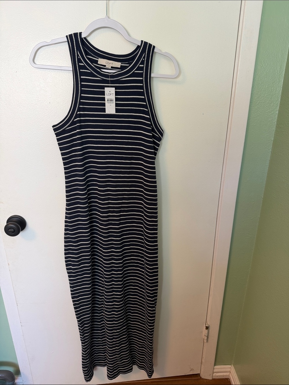 LOFT Navy and White Striped Ribbed Tank Maxi Dress